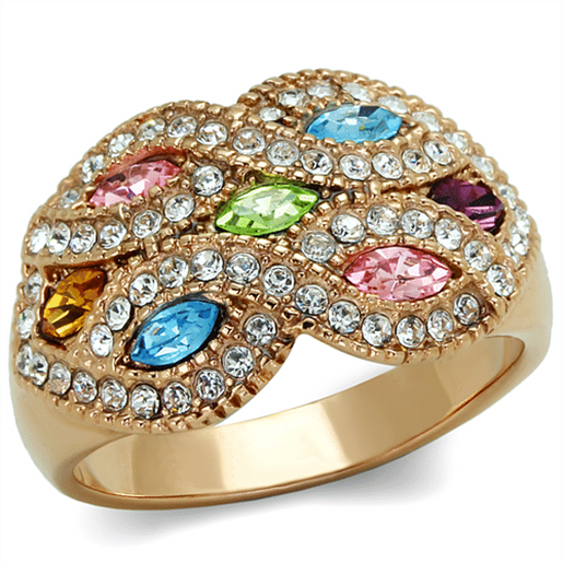 Picture of TK1632 - Stainless Steel Ring IP Rose Gold(Ion Plating) Women Top Grade Crystal Multi Color