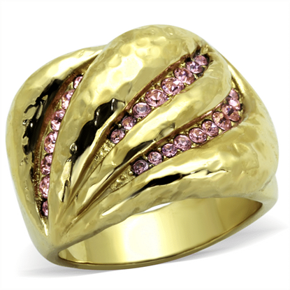 Picture of TK1638 - Stainless Steel Ring IP Gold(Ion Plating) Women Top Grade Crystal Light Rose