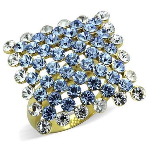 Picture of TK1643 - Stainless Steel Ring IP Gold(Ion Plating) Women Top Grade Crystal Light Sapphire