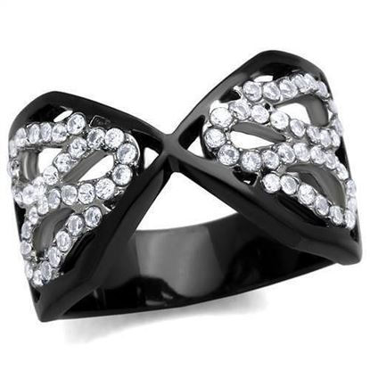 Picture of TK1644 - Stainless Steel Ring Two-Tone IP Black Women AAA Grade CZ Clear