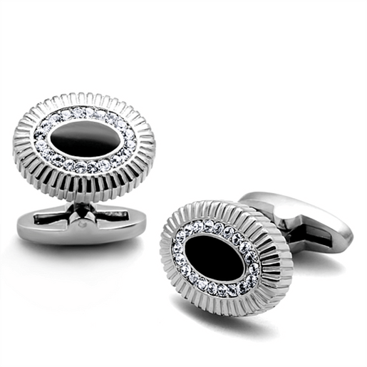 Picture of TK1656 - Stainless Steel Cufflink High polished (no plating) Men Top Grade Crystal Clear