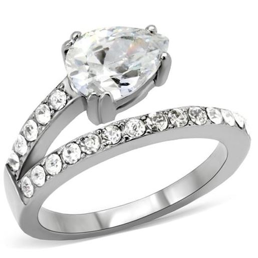 Picture of TK166 - Stainless Steel Ring High polished (no plating) Women AAA Grade CZ Clear