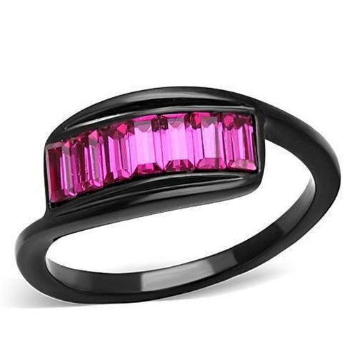 Picture of TK1664 - Stainless Steel Ring IP Black(Ion Plating) Women Top Grade Crystal Fuchsia