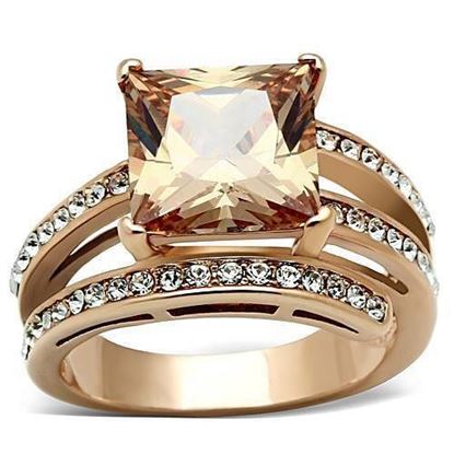 Picture of TK1665 - Stainless Steel Ring IP Rose Gold(Ion Plating) Women AAA Grade CZ Champagne