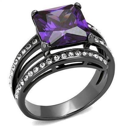 Picture of TK1665LJ - Stainless Steel Ring IP Light Black  (IP Gun) Women AAA Grade CZ Amethyst