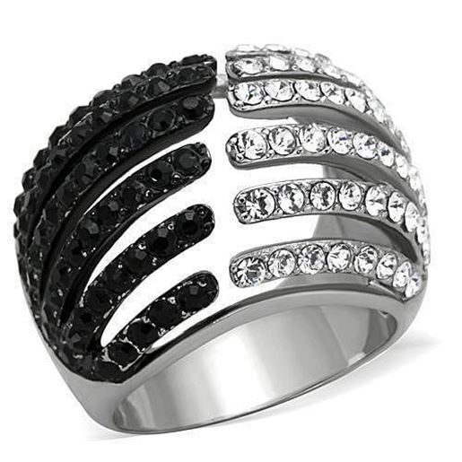 Picture of TK1686 - Stainless Steel Ring Two-Tone IP Black Women Top Grade Crystal Jet