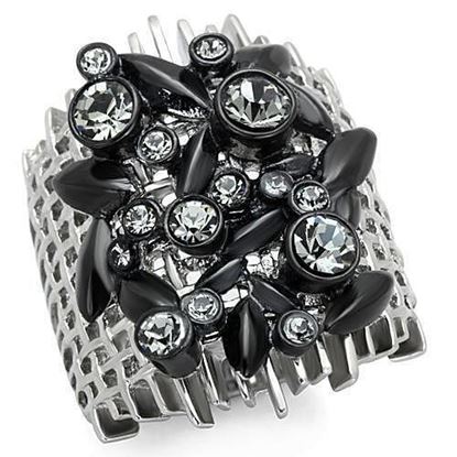 Picture of TK1687 - Stainless Steel Ring Two-Tone IP Black Women Top Grade Crystal Black Diamond