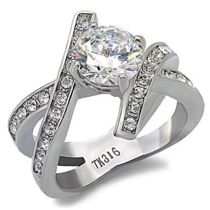 Picture of TK169 - Stainless Steel Ring High polished (no plating) Women AAA Grade CZ Clear