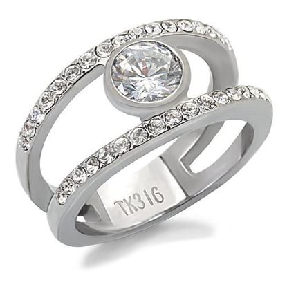 Picture of TK171 - Stainless Steel Ring High polished (no plating) Women AAA Grade CZ Clear