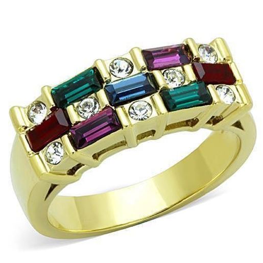 Picture of TK1719 - Stainless Steel Ring IP Gold(Ion Plating) Women Top Grade Crystal Multi Color