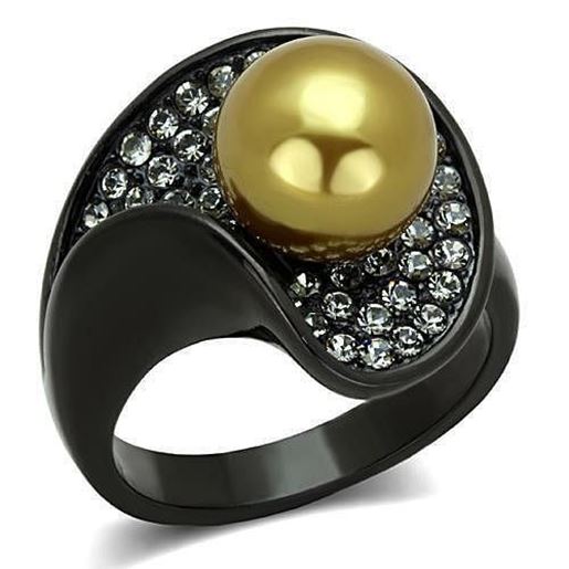 Picture of TK1732 - Stainless Steel Ring IP Black(Ion Plating) Women Synthetic Champagne