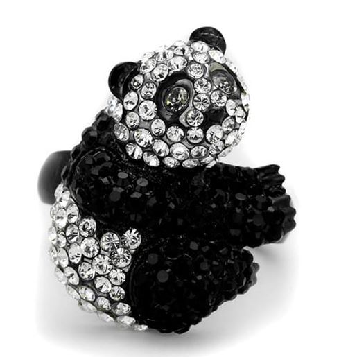 Picture of TK1735 - Stainless Steel Ring Two-Tone IP Black Women Top Grade Crystal Black Diamond