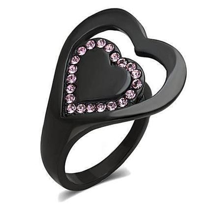 Picture of TK1737 - Stainless Steel Ring IP Black(Ion Plating) Women Top Grade Crystal Light Rose