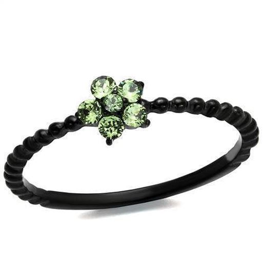 Picture of TK1739 - Stainless Steel Ring IP Black(Ion Plating) Women Top Grade Crystal Peridot