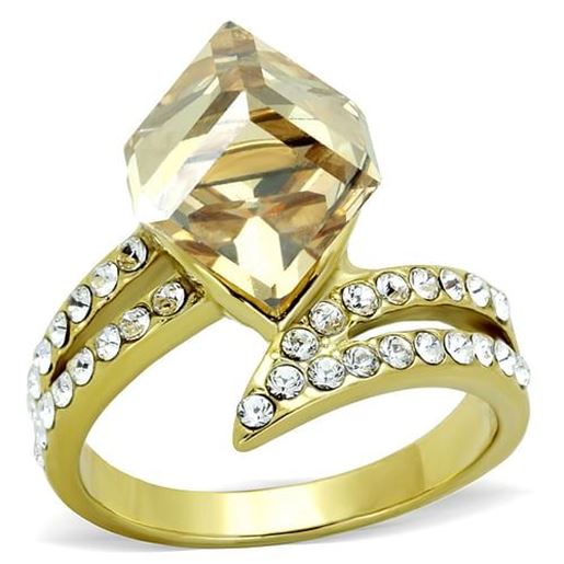 Picture of TK1745 - Stainless Steel Ring IP Gold(Ion Plating) Women Top Grade Crystal Champagne