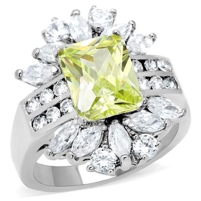 Picture of TK176 - Stainless Steel Ring High polished (no plating) Women AAA Grade CZ Apple Green color