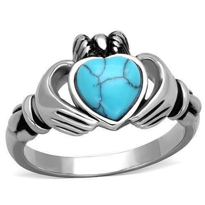 Picture of TK1770 - Stainless Steel Ring High polished (no plating) Women Synthetic Sea Blue