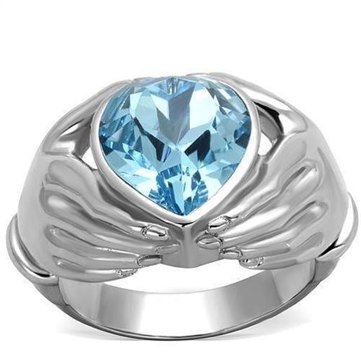 Picture of TK1775 - Stainless Steel Ring High polished (no plating) Women Top Grade Crystal Sea Blue