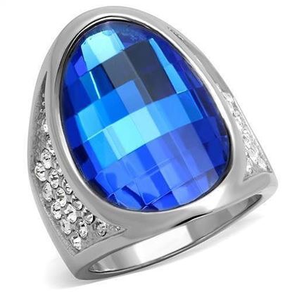 Picture of TK1778 - Stainless Steel Ring High polished (no plating) Women Synthetic Capri Blue