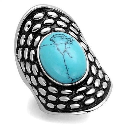 Picture of TK1780 - Stainless Steel Ring High polished (no plating) Women Synthetic Sea Blue