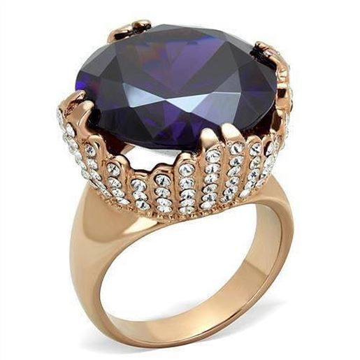 Picture of TK1786 - Stainless Steel Ring IP Rose Gold(Ion Plating) Women AAA Grade CZ Amethyst