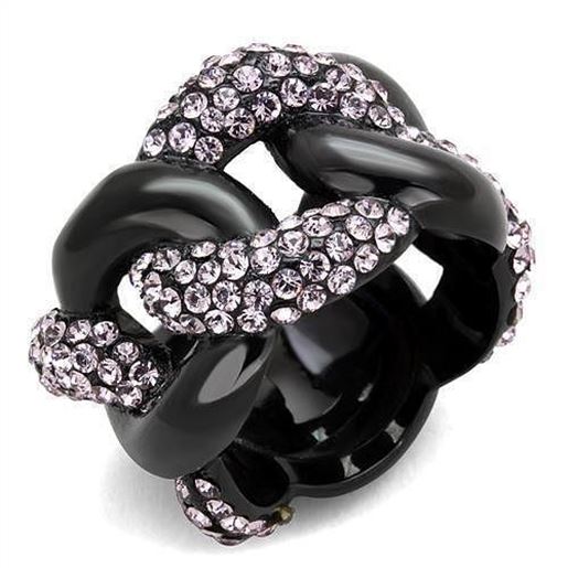 Picture of TK1787 - Stainless Steel Ring IP Black(Ion Plating) Women Top Grade Crystal Light Amethyst