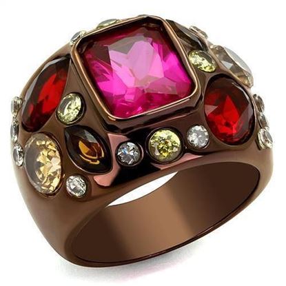 Picture of TK1790LC - Stainless Steel Ring IP Coffee light Women AAA Grade CZ Ruby