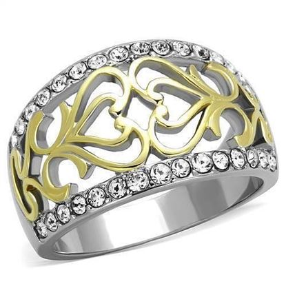 Picture of TK1792 - Stainless Steel Ring Two-Tone IP Gold (Ion Plating) Women Top Grade Crystal Clear