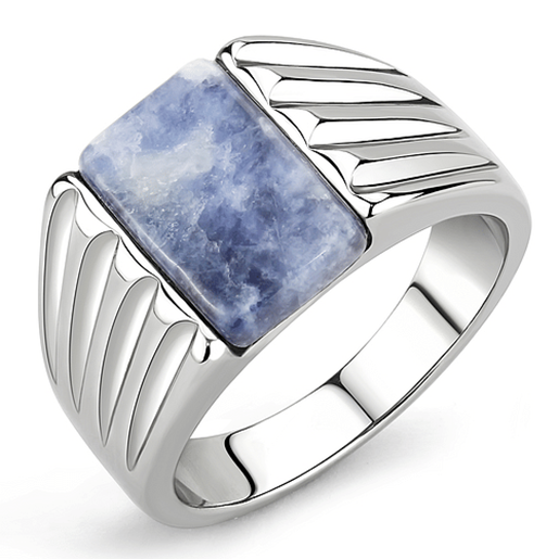 Picture of TK1799 - Stainless Steel Ring High polished (no plating) Men Semi-Precious Capri Blue