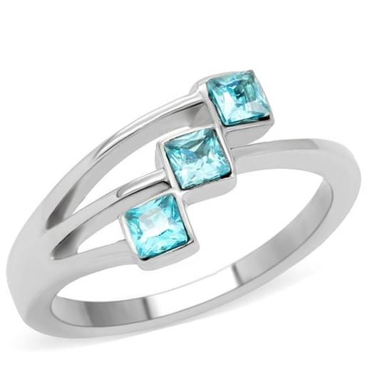 Picture of TK180 - Stainless Steel Ring High polished (no plating) Women Synthetic Sea Blue