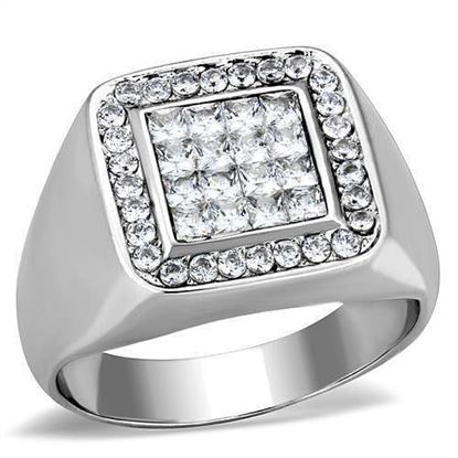 Picture of TK1802 - Stainless Steel Ring High polished (no plating) Men AAA Grade CZ Clear