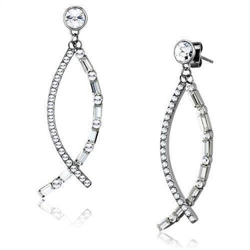 Picture of TK1806 - Stainless Steel Earrings High polished (no plating) Women Top Grade Crystal Clear