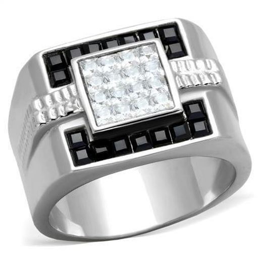 Picture of TK1809 - Stainless Steel Ring High polished (no plating) Men Top Grade Crystal Jet