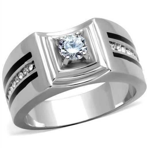 Picture of TK1814 - Stainless Steel Ring High polished (no plating) Men AAA Grade CZ Clear