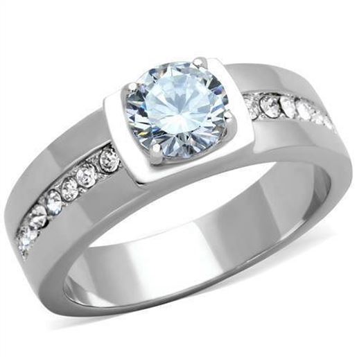 Picture of TK1816 - Stainless Steel Ring High polished (no plating) Men AAA Grade CZ Clear