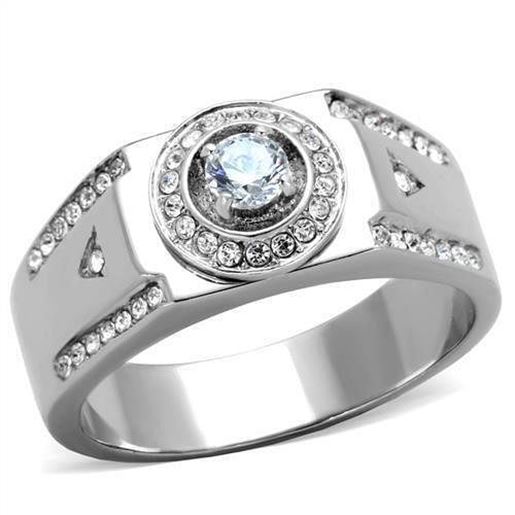 Picture of TK1819 - Stainless Steel Ring High polished (no plating) Men AAA Grade CZ Clear