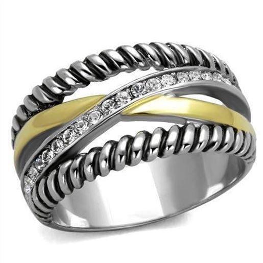 Picture of TK1825 - Stainless Steel Ring Two-Tone IP Gold (Ion Plating) Women Top Grade Crystal Clear