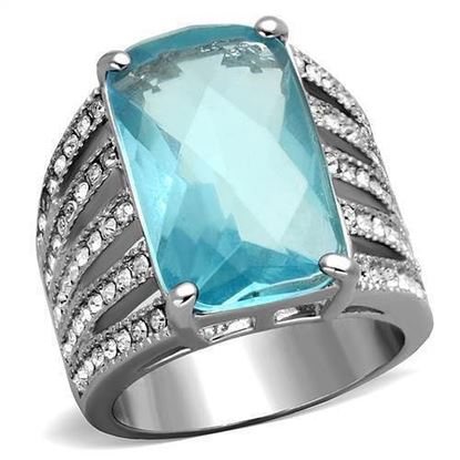 Picture of TK1826 - Stainless Steel Ring High polished (no plating) Women Synthetic Sea Blue