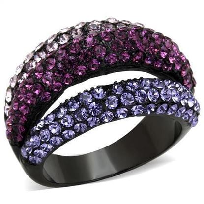 Picture of TK1831 - Stainless Steel Ring IP Black(Ion Plating) Women Top Grade Crystal Multi Color