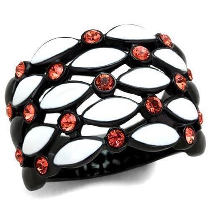 Picture of TK1832 - Stainless Steel Ring IP Black(Ion Plating) Women Top Grade Crystal Garnet