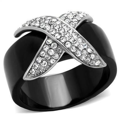 Picture of TK1839 - Stainless Steel Ring Two-Tone IP Black (Ion Plating) Men Top Grade Crystal Clear