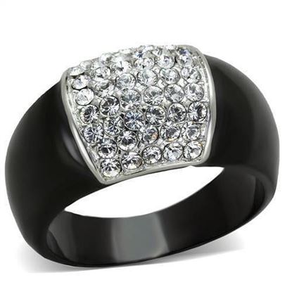 Picture of TK1840 - Stainless Steel Ring Two-Tone IP Black (Ion Plating) Women Top Grade Crystal Clear