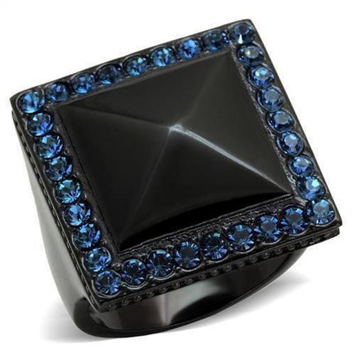 Picture of TK1841 - Stainless Steel Ring IP Black(Ion Plating) Women Top Grade Crystal Montana