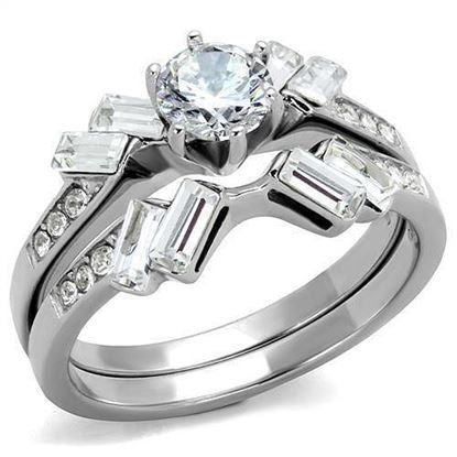 Picture of TK1856 - Stainless Steel Ring High polished (no plating) Women AAA Grade CZ Clear