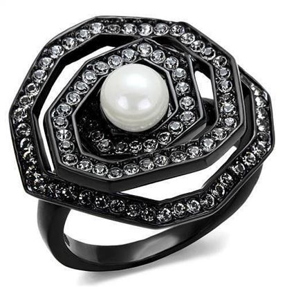 Picture of TK1861 - Stainless Steel Ring IP Black(Ion Plating) Women Synthetic White