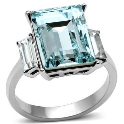 Picture of TK1862 - Stainless Steel Ring High polished (no plating) Women Top Grade Crystal Sea Blue