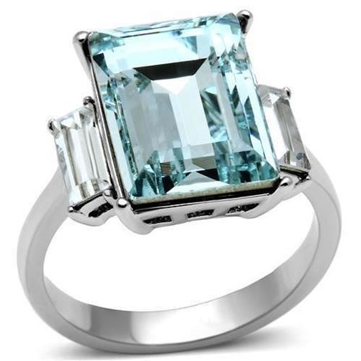 Picture of TK1862 - Stainless Steel Ring High polished (no plating) Women Top Grade Crystal Sea Blue