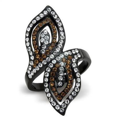 Picture of TK1864 - Stainless Steel Ring IP Black(Ion Plating) Women Top Grade Crystal Smoked Quartz