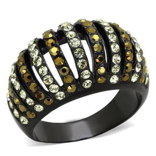 Picture of TK1865 - Stainless Steel Ring IP Black(Ion Plating) Women Top Grade Crystal Multi Color