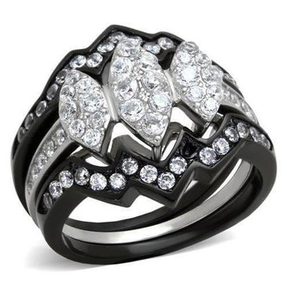 Picture of TK1869 - Stainless Steel Ring Two-Tone IP Black (Ion Plating) Women AAA Grade CZ Clear